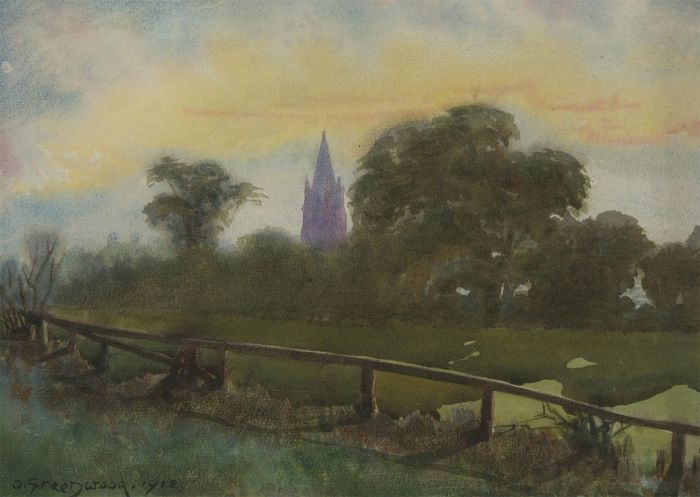 Orlando Greenwood RBA (1892-1989) - 1912 Watercolour, Landscape with Church
