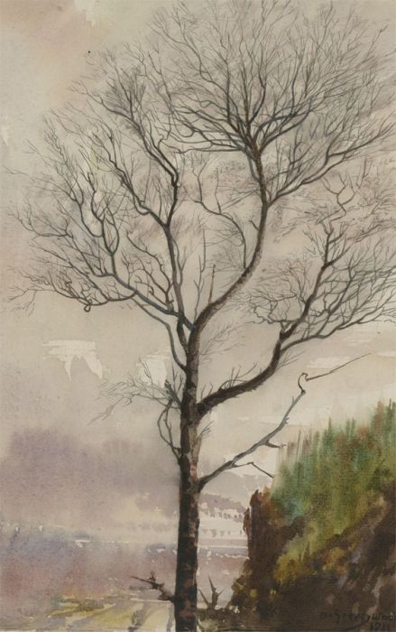 Orlando Greenwood RBA (1892-1989) - 1911 Watercolour, Winter Tree