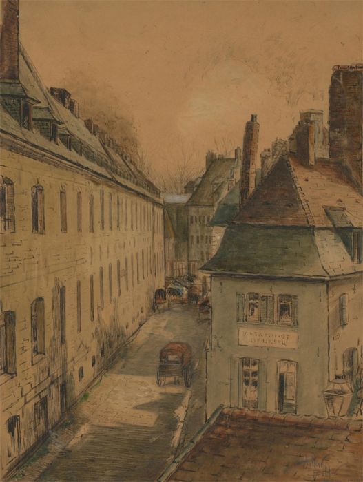 Arthur Butcher (b.1877) - 1918 Pen and Ink Drawing, Street Scene, Hesdin, France