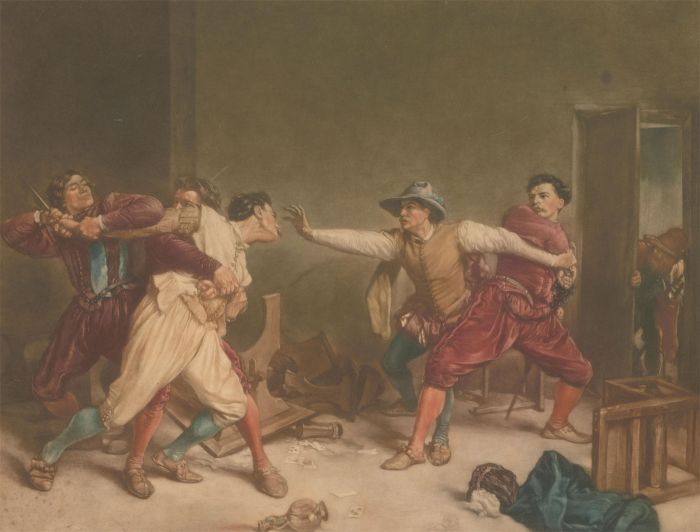 E. Wardle - Late 19th Century Mezzotint, Romeo & Juliet, The Fight Scene