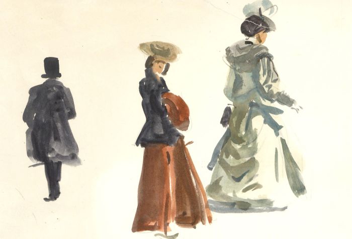 Ronald Olley (b.1923) - 20th Century Watercolour, Victorian Fashion