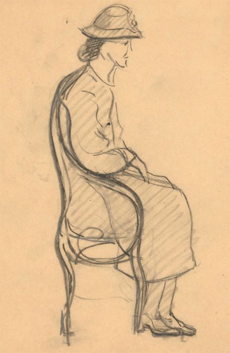 Late 19th Century Charcoal Drawing - The Sitting Woman