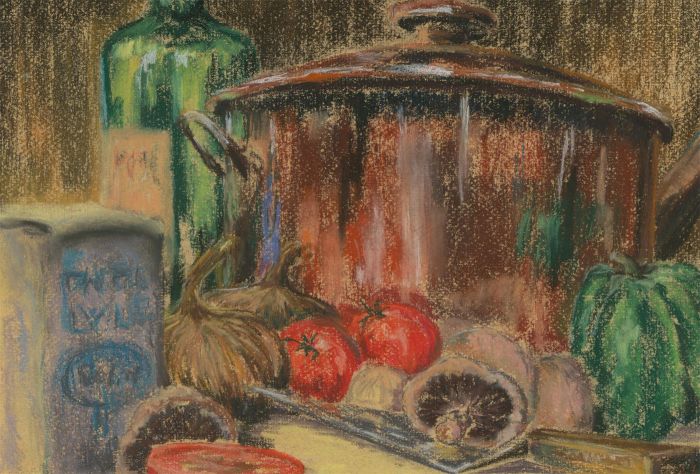 A.M. Johnson - Mid 20th Century Pastel, The Cook's Still Life