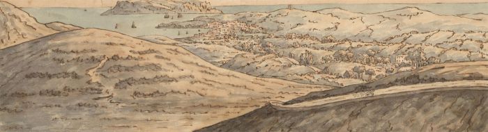 Mid 20th Century Pen and Ink Drawing - Panoramic Landscape View