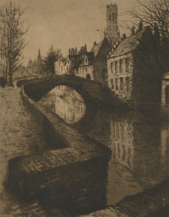 Van Weyenbergh Family Portfolio - 1934 Etching, Bruges, Belgium