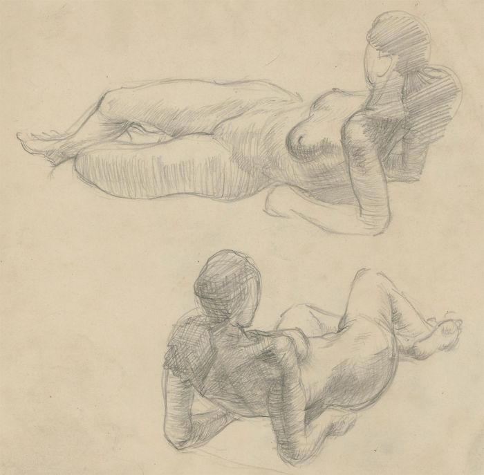 Mid 20th Century Graphite Drawing - Nude Graphite Studies