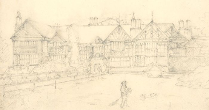 Early 20th Century Graphite Drawing - An English Manor House