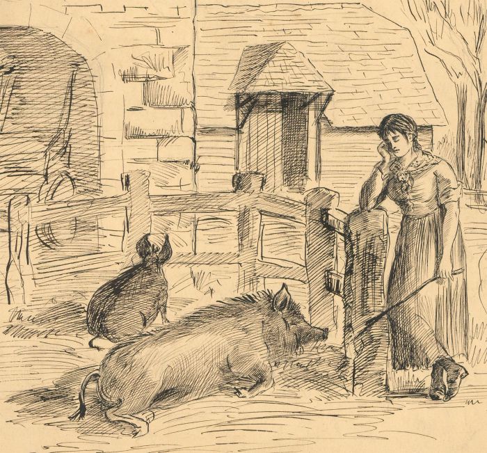 Early 20th Century Pen and Ink Drawing - Tranquillity in the Framyard