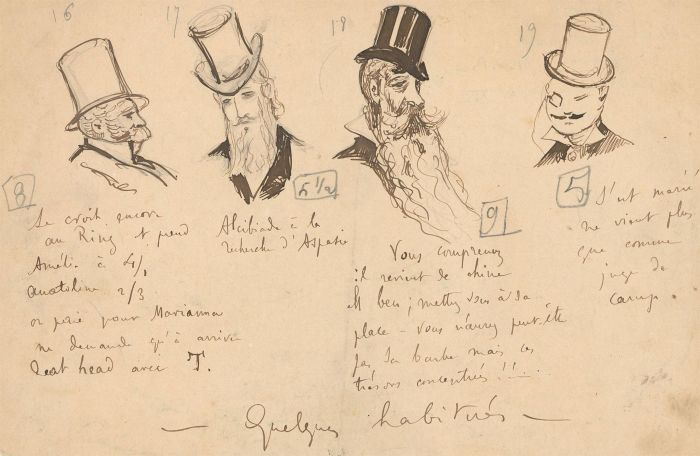 Late 19th Century Pen and Ink Drawing - Head Studies, Four Gentlemen