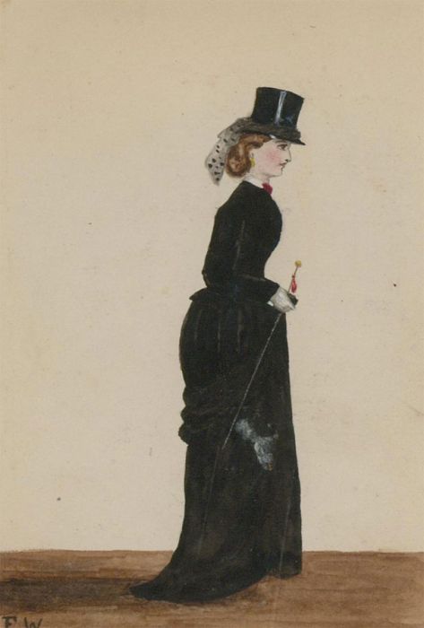 F.W - Late 19th Century Watercolour, Lady in a Black Riding Dress