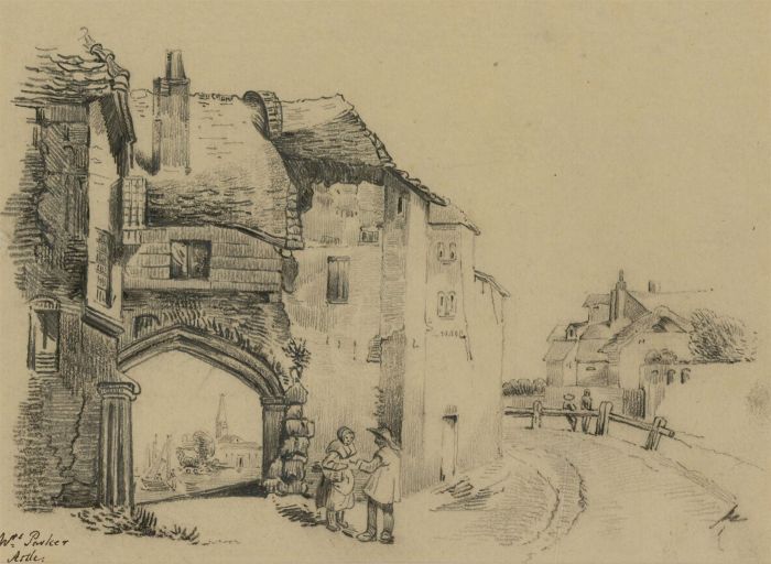 Early 20th Century Graphite Drawing - Rural Village street Scene