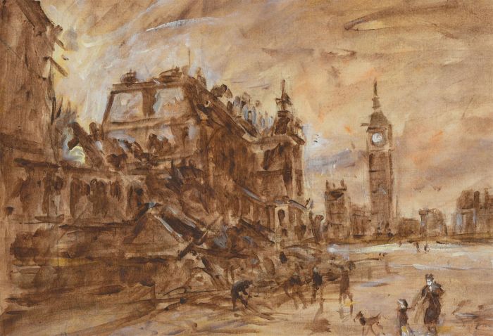 Ronald Olley (b.1923) - Signed c. 2000 Acrylic, Chaotic London Street Scene