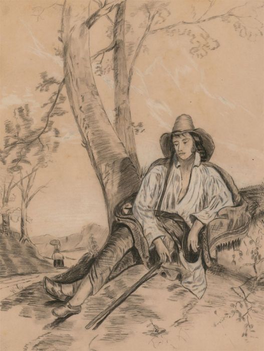 Late 19th Century Charcoal Drawing - Portrait of a Male with a Hat
