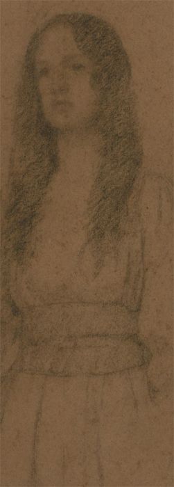 Mid 20th Century Charcoal Drawing - The Pre-Raphaelite Woman