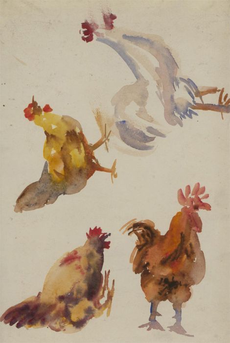 Orlando Greenwood RBA (1892-1989) - Early 20th Century Watercolour, 4 Chickens