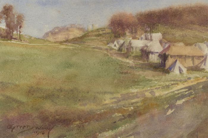 Orlando Greenwood RBA (1892-1989) - 1916 Watercolour, Military Camp