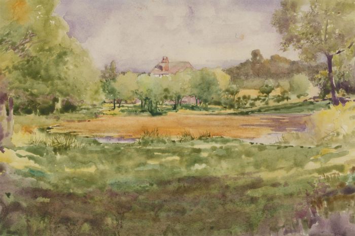 Orlando Greenwood RBA (1892-1989) - 1918 Watercolour, River Landscape