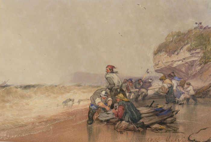 A.S. Melvin - Late 19th Century Watercolour, Fisherfolk on a Beach