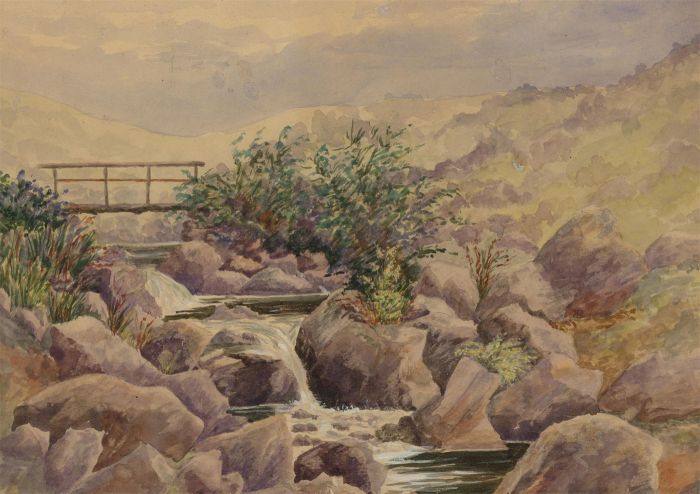 Mid 20th Century Watercolour - Rocky River Landscape
