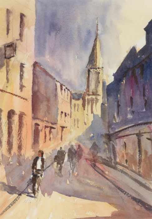 John A. Case - A Pair of Contemporary Watercolours, English Town Street Scenes