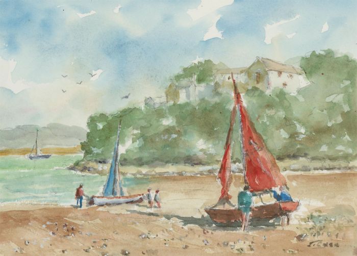 John A. Case - Signed Contemporary Watercolour, The Red Sailing Boat