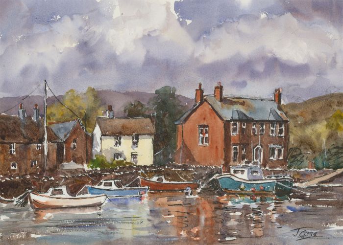 John A. Case - Signed Contemporary Watercolour, Stormy Harbour Scene