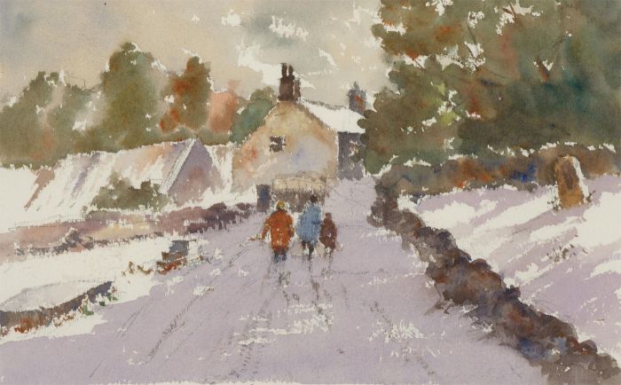 John A. Case - 20th Century Watercolour, A Winter Stroll