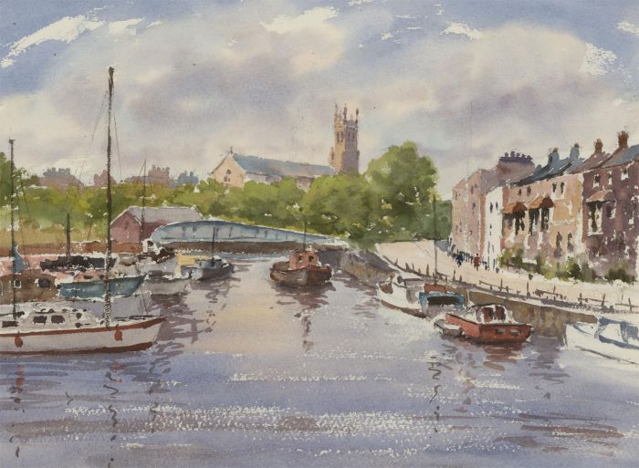 John A. Case - Contemporary Watercolour, Bristol River Scene