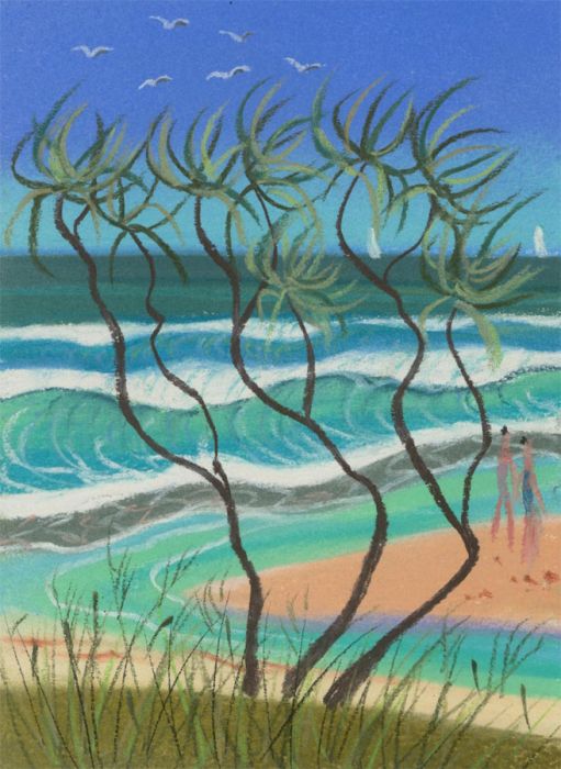 Christine Abson - Two 20th Century Pastels, Australian Beach Scenes