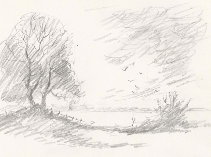 John A. Case - Set of Six 20th Century Graphite Drawing, Landscapes Sketches