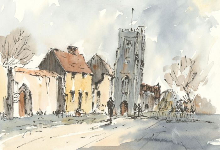 John A. Case - Contemporary Watercolour, Church Street Scene
