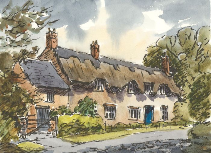 John A. Case - Contemporary Pen and Ink Drawing, Cottage Study