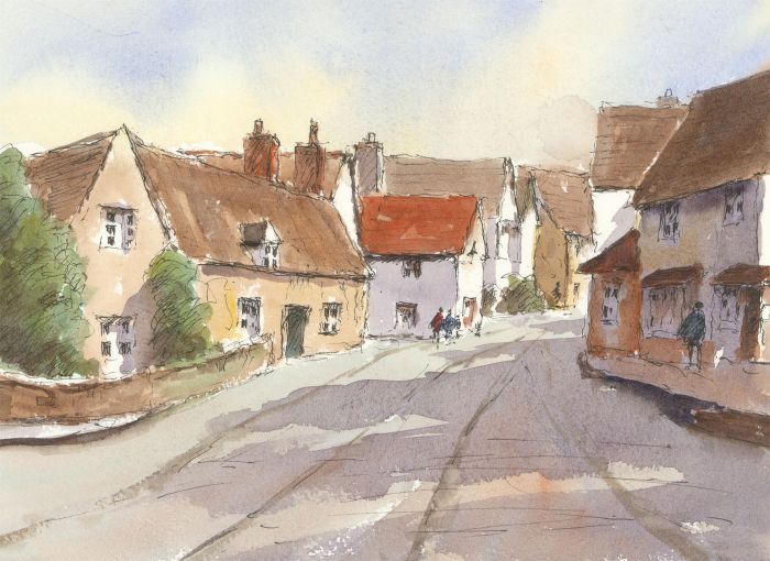 John A. Case - Contemporary Pen and Ink Drawing, Village Street Scene