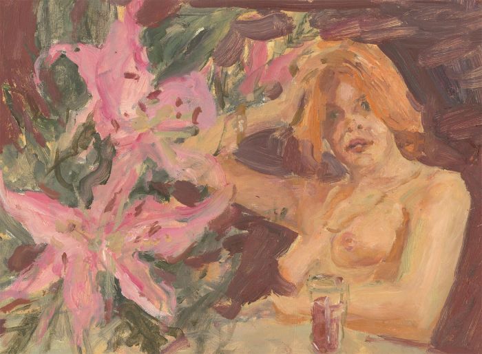 Ronald Olley (b.1923) - c. 2000 Oil, Figure with Lilies II
