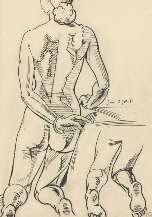 Albert Wainwright (1898-1943) - 1941 Pen and Ink Drawing, Kneeling Nude Study