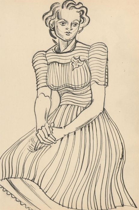 Albert Wainwright (1898-1943) - Mid 20th Century Pen Drawing, Lady in a Dress