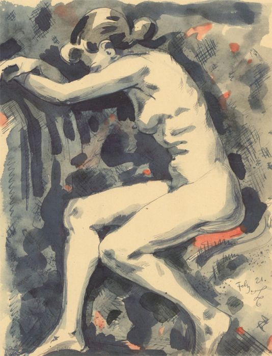 Albert Wainwright (1898-1943) - Mid 20th Century Pen and Ink Drawing, Blue Lady