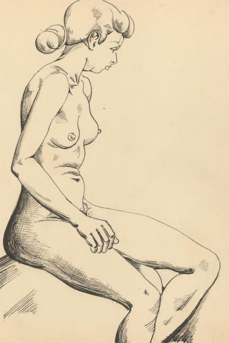 Albert Wainwright (1898-1943) - Mid 20th Century Pen Drawing, Seated Female Nude