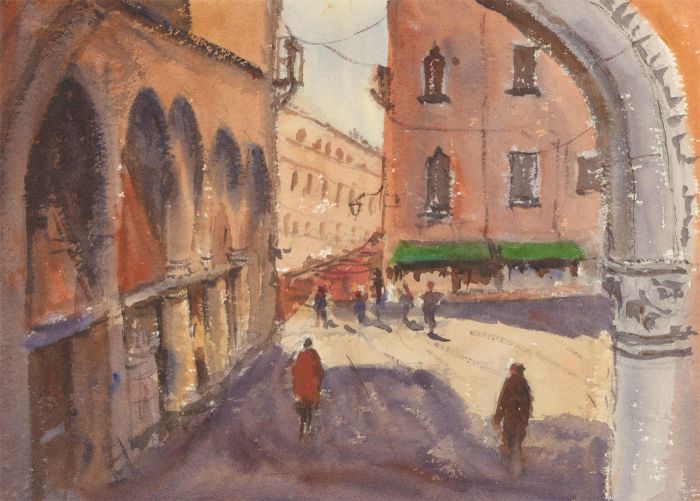 John A. Case - Contemporary Watercolour, Architectural Street Scene