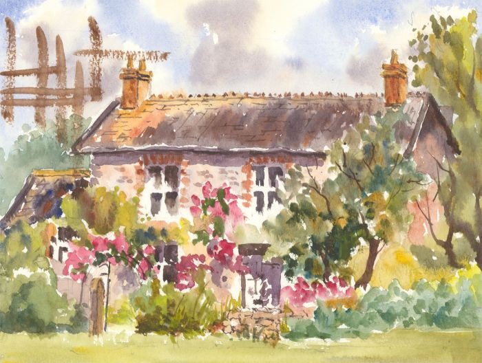 John A. Case - Contemporary Watercolour, Floral Cottage