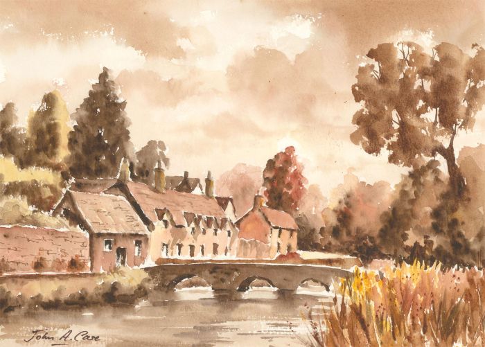 John A. Case - Signed Contemporary Watercolour, Bridge River Scene