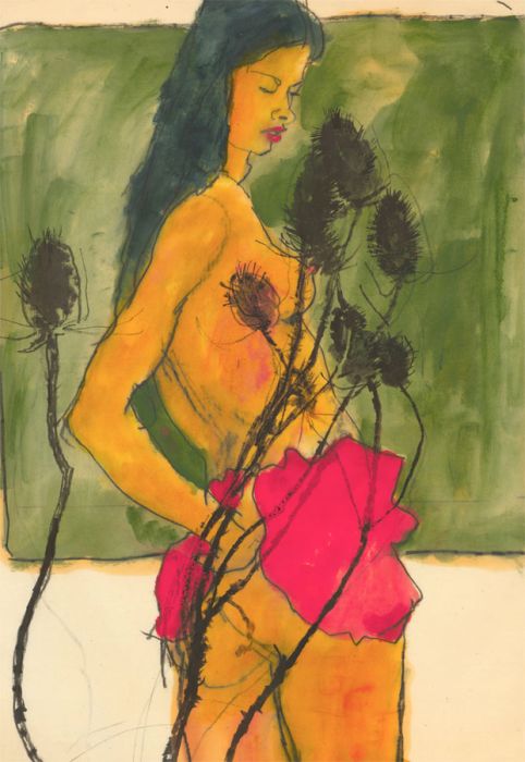 Ronald Olley (b.1923) - c. 2000 Mixed Media, Striking Female Portrait