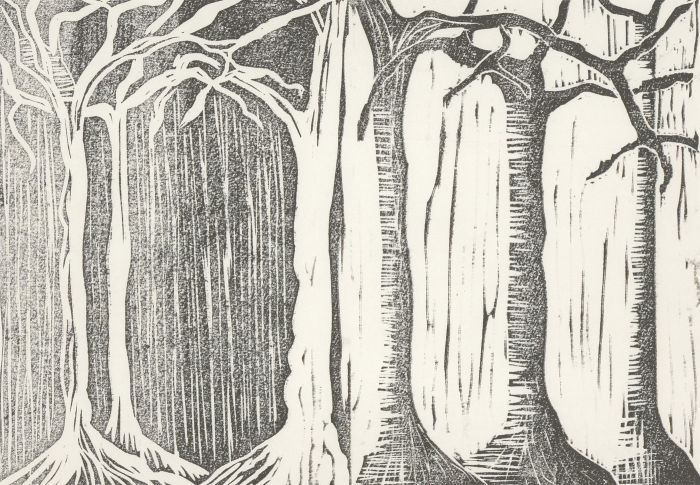 Angela Hayes - 20th Century Linoprint, The Forest at Night