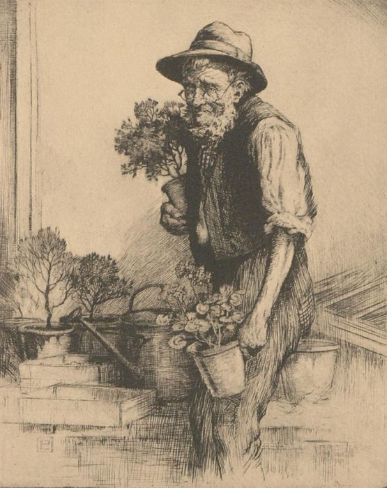 Percy Lancaster RBA RI (1878-1950) - Early 20th Century Etching, The Gardener
