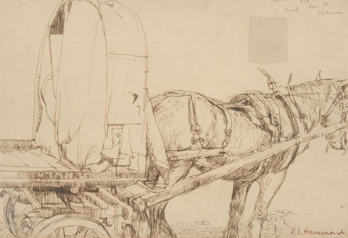 Albert Lawrence Hammonds (1930-1994) - 1950 Pen and Ink Drawing, Horse & Cart