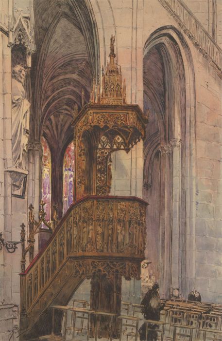Girard - Late 19th Century Pen and Ink Drawing, Church Interior