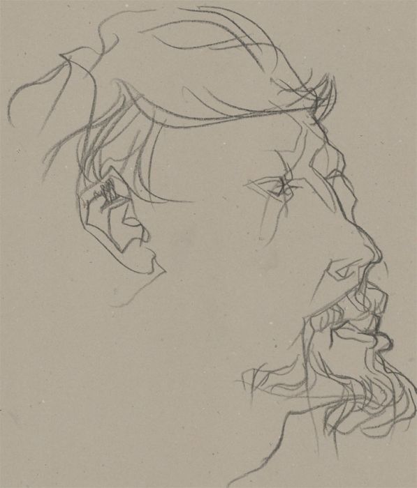 A. Mendes - 20th Century Charcoal Drawing, Side Profile of a Man