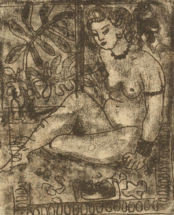 Zygmunt Turkiewicz (1913-1973)  - Signed 1956 Monotype, Nude in Interior
