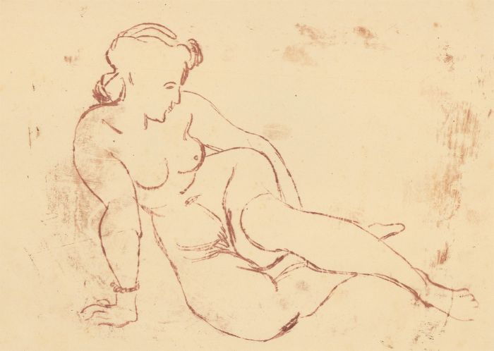 Zygmunt Turkiewicz (1913-1973)  - Mid 20th Century Monotype, Relaxed Nude Study