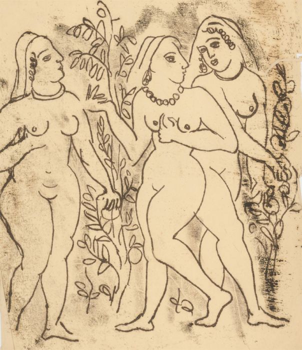 Zygmunt Turkiewicz (1913-1973)  - Mid 20th Century Monotype, Nudes in a Garden